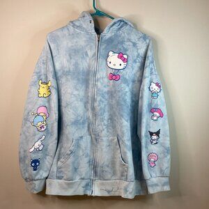 Hello Kitty & Friends Sanrio x Hot Topic Blue Tie Dye Zip up Hoodie Size M